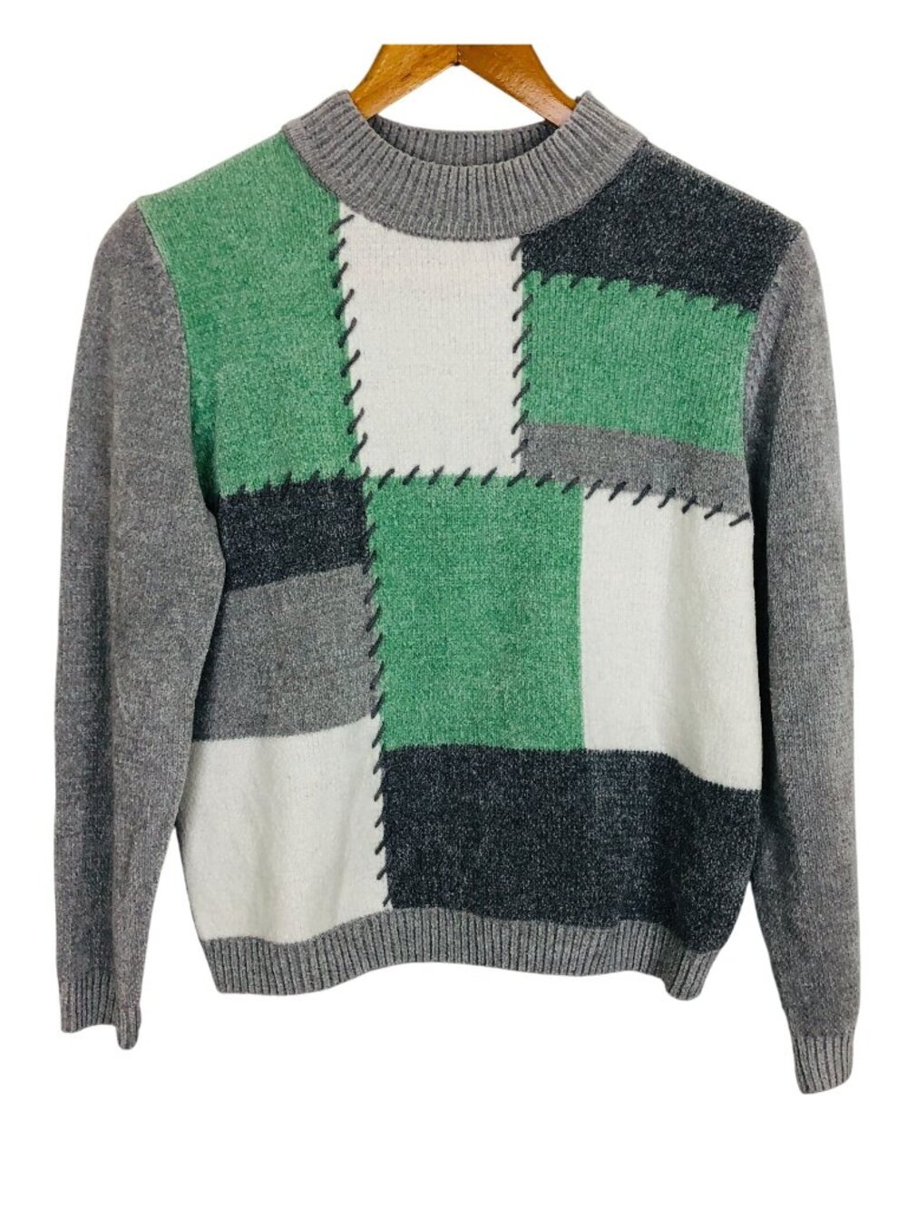 NWT Alfred Dunner Patchwork Chenille Sweater Women's Petite Large Acrylic Green